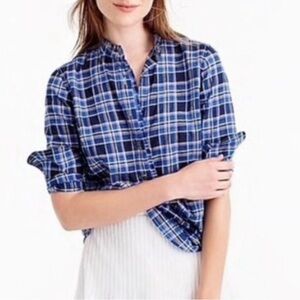 J. Crew Blue and White Plaid Button-Up Shirt